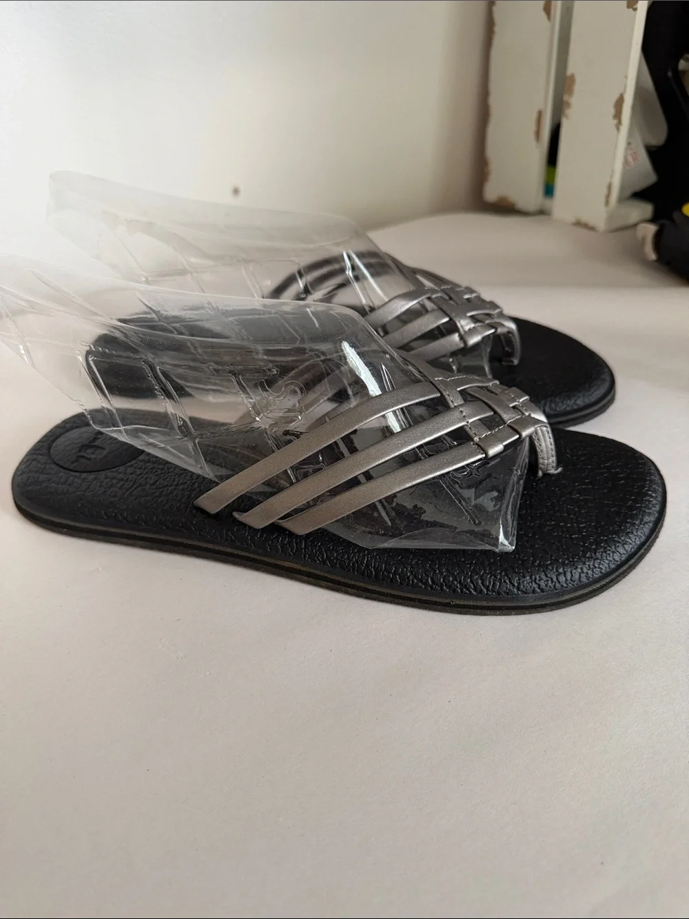 Sanuk Women's Metallic Pewter Woven Thong Sandals - Picture 2 of 6